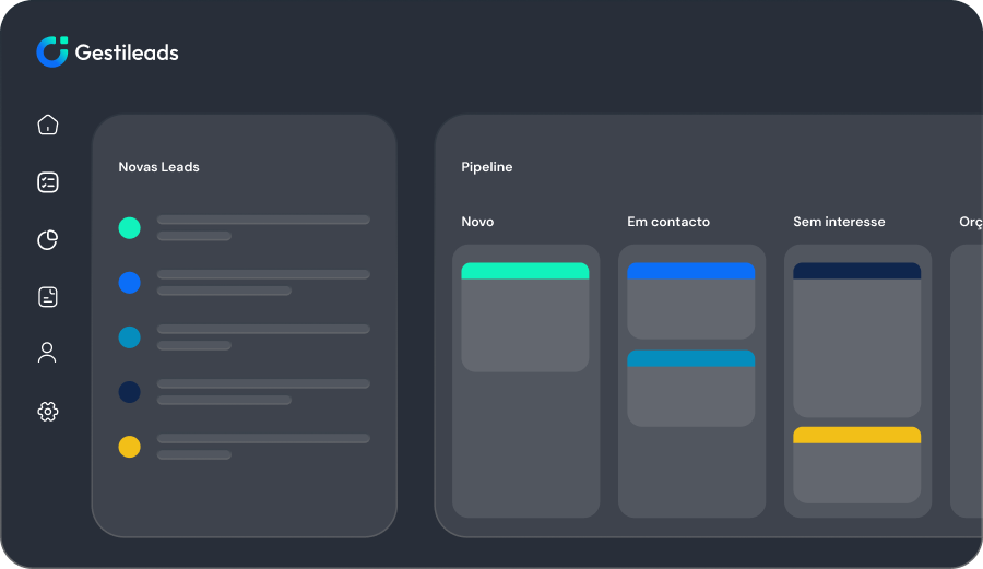 Interface Gestileads com lista de leads e pipeline comercial